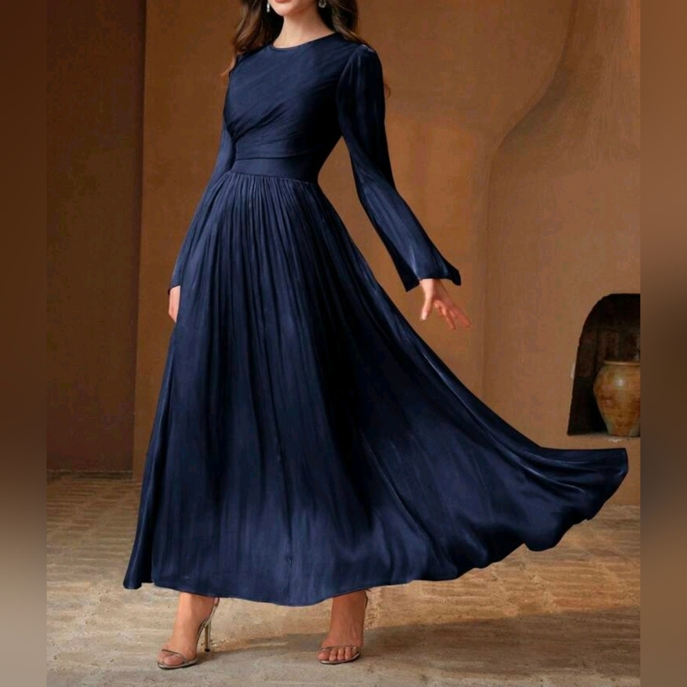 New Glam Gathered Top Flare Sleeve Maxi Dress Navy Blue - Picture 3 of 11